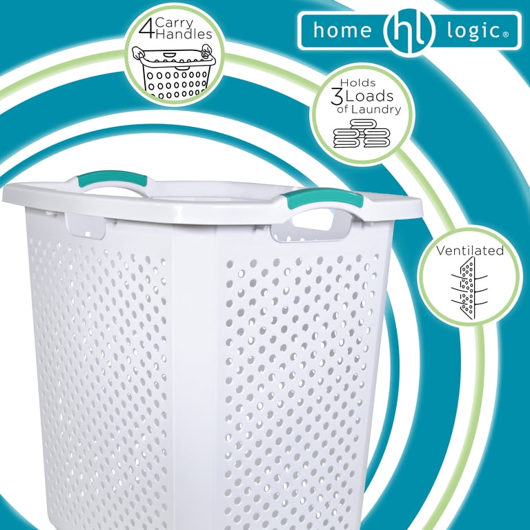 Home Logic Durable Plastic Laundry Hamper, White 2.5 Bushel