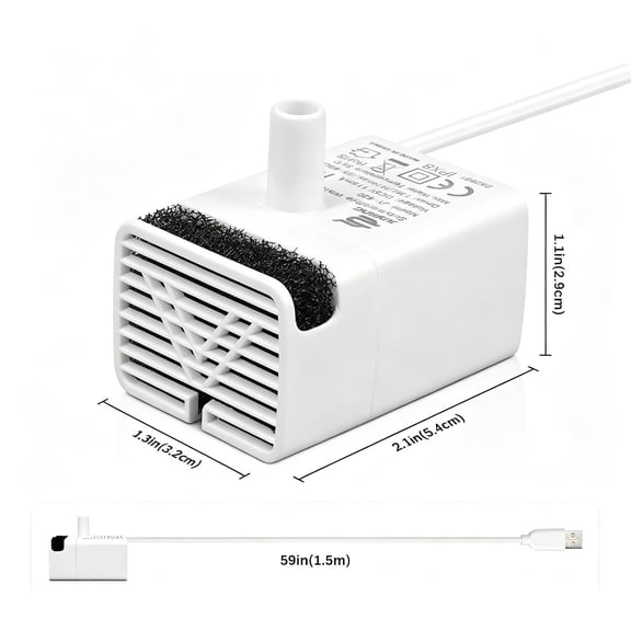 Cat Water Fountain Pump, Quiet Waterproof USB Replacement Pump for Pet Water Fountains, Easy to Clean for Cats & Dogs