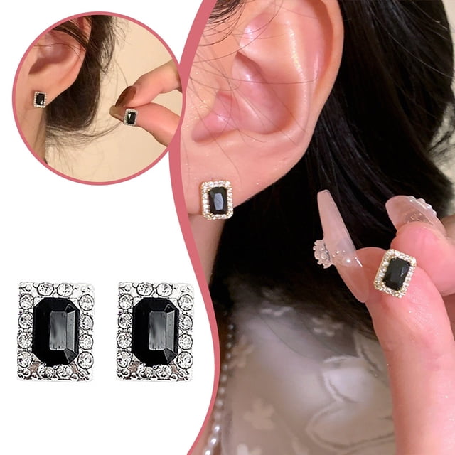 Black Square Small Temperament Earrings High End Personality Versatile Earrings