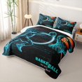 thumbnail image 3 of Erosebridal Neon Dunking Athlete Quilt Full for Boys Men, Teal Basketball Print Full Bedspread Sets, 3pcs, 3 of 7