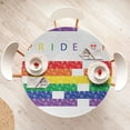 thumbnail image 4 of Ambesonne Emoji Pride Fitted Round Tablecloth, Simple Rainbow Stripes, 36"- 40" Diameter, White and Multicolor, 4 of 5