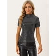 thumbnail image 4 of Camiseta con Lentejuelas para Mujer Blusa de Fiesta Brillante de Manga Corta con Cuello Alto Plata L, 4 of 5