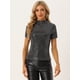 thumbnail image 4 of Camiseta con Lentejuelas para Mujer Blusa de Fiesta Brillante de Manga Corta con Cuello Alto Plata L, 4 of 5