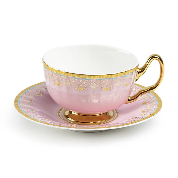 Grace Teaware White Floral Toile 6oz Fine Porcelain Tea Cup and Saucer