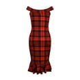 thumbnail image 5 of Skksst Womens Christmas Party Club Off Shoulder Plaid Bodycon Midi Dress, 5 of 5