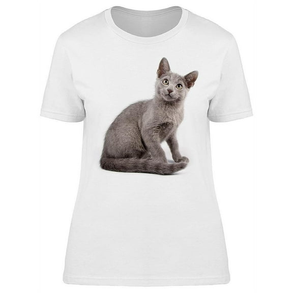 Curious Russian Blue Kitten T-Shirt Women -Image by Shutterstock, Female 3X-Large
