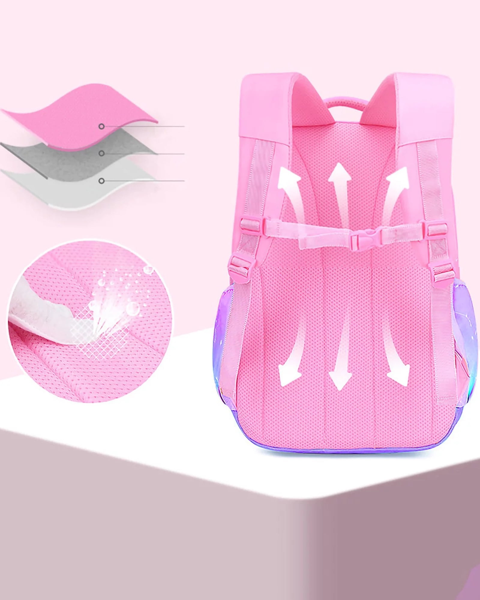 Aursear School Backpack for Girls, Kids School Bag Casual Bookbag for Child Teens, Pink