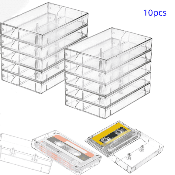 10Pack Clear Empty Cases for Cassette Tape Storage Art Collection Voice Recording Organizer