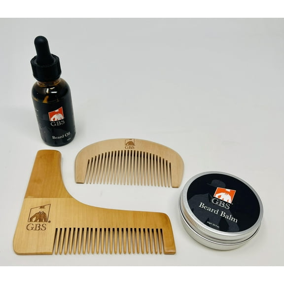 GBS Beard Grooming Set- Comes with Beard Oil,  Beard Balm   Wooden Beard Comb and Beard Lining tool