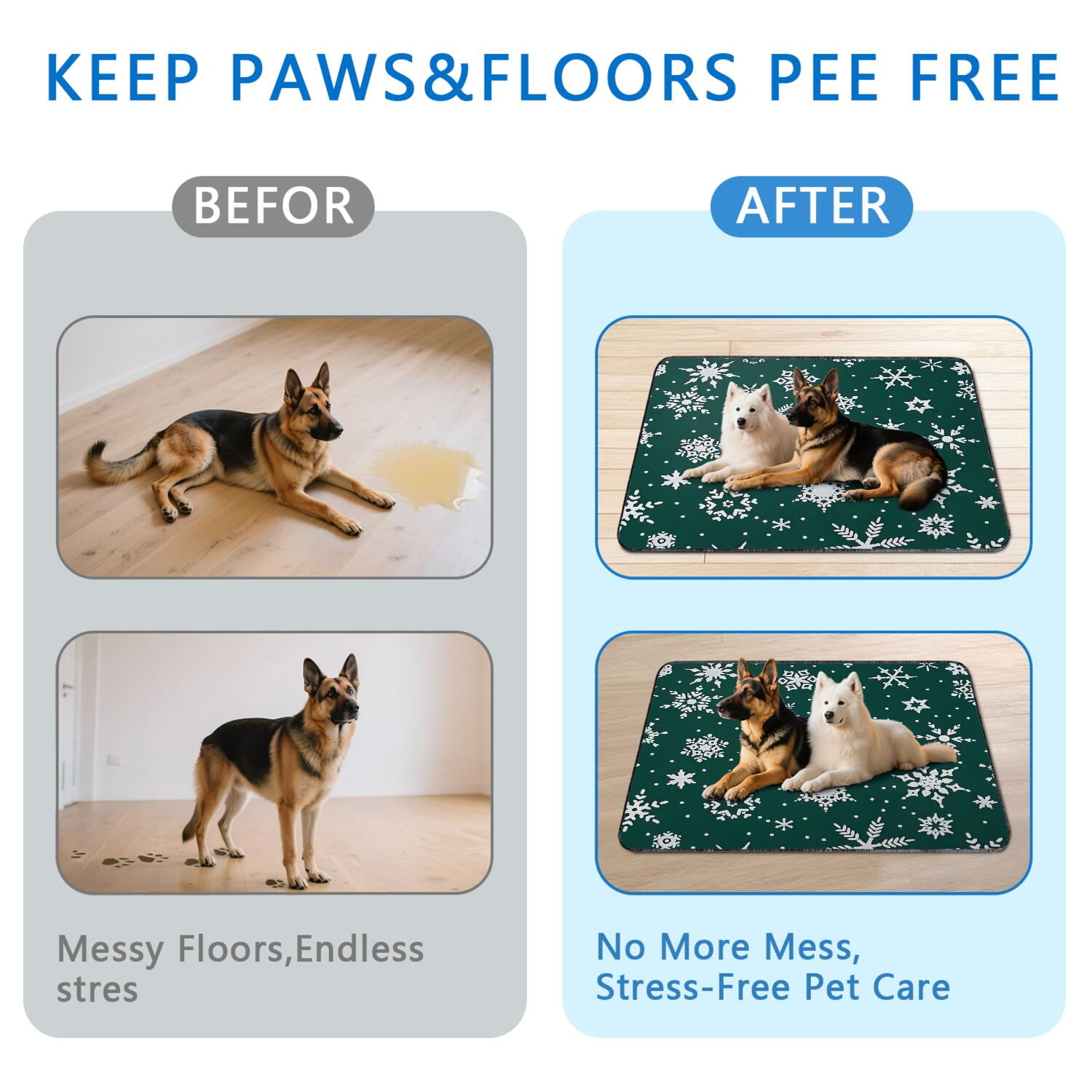 Christmas Themed Reusable Dog Pee Pads 72x72, Washable Puppy Training Mats with Enhanced Absorption for Multiple Giant Breed Dogs