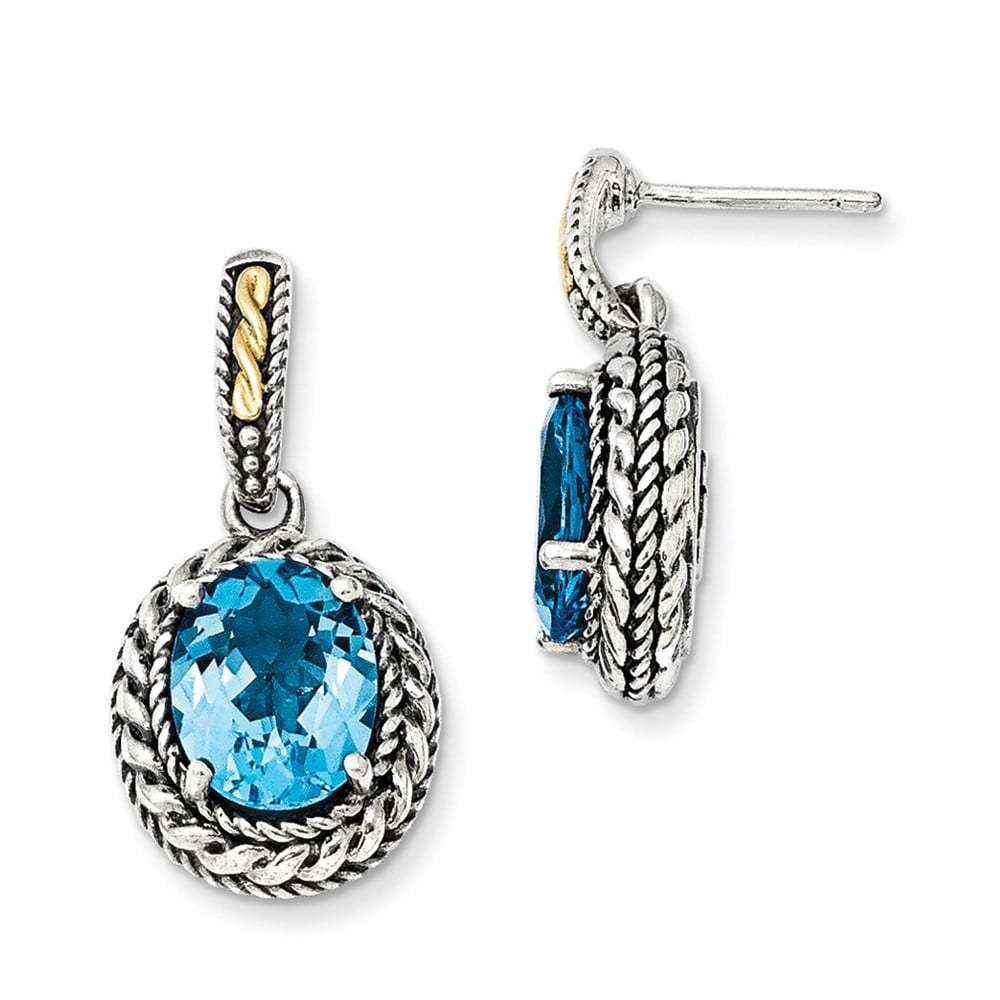 27 MM Shey Couture 925 Sterling Silver with Gold-Tone Accent Blue Topaz Post Dangle Stud Earrings 