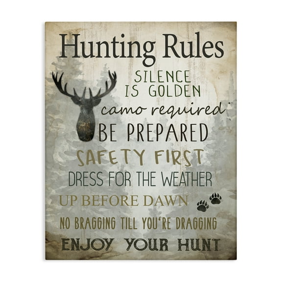 Stupell Industries Rustic Hunting Rules Animals Painting Wrapped Canvas Art Print Wall Art, 16 x 20