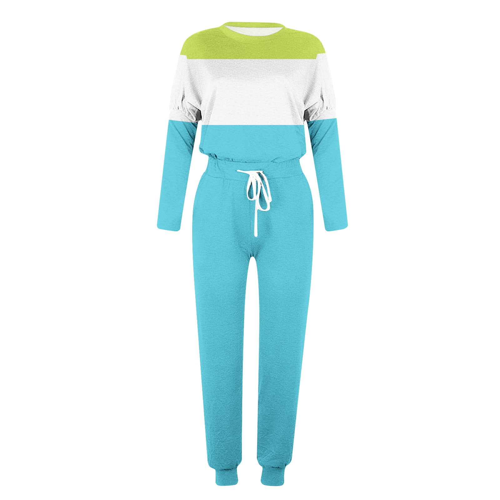 YUGYXL Women's 2 Piece Outfit Colorblock Lightweight Long Sleeve Tee Top and Jogger Pants Sets Casual Sweatsuit Tracksuit Light Blue S
