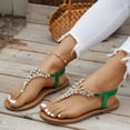 thumbnail image 2 of Huesdet Women's Rhinestone Flat Sandals Sparkly Toe Ring Thongs with Cross Strap(Green,7), 2 of 7