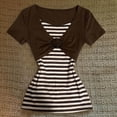 thumbnail image 2 of Norvella Womens Layered T Shirt Striped Underlay V Neck Short Sleeve Tie Front Slim Fit Y2K Casual Tee Fashion Everyday Top, 2 of 5
