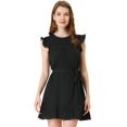 thumbnail image 1 of Vestido de mujer con dobladillo con volantes y cinturón con lazo en la manga Negro L, 1 of 6
