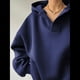 thumbnail image 4 of Sudadera con Capucha de Gran Tamaño para Mujer, Cuello en V, Forro , Larga, Estilo Y2K, Ropa de Otoño A Azul Marino XXL, 4 of 7