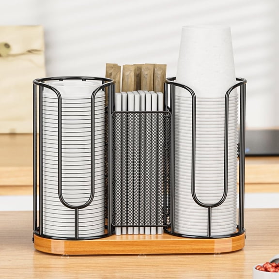 Coffee Cup and Lids Holder, Disposable Cups Straws Organizer, Paper Plastic Cup Holder Dispenser Storage, Disposable Cup, Straw & Lid Organizer for Countertop, Coffee Bar, Kitchen, Office