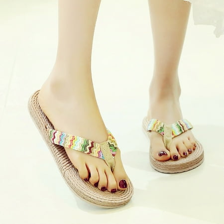 

Medcursor Fashion Women Weave Beach Breathable Sandals Home Slipper Flip-Flops Flat Shoes
