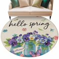 thumbnail image 2 of Hello Spring 6ft Round Rugs, Pastoral Purple Bottle Floral Rustic Burlap Washable Non-Slip Area Rugs for Living Room Bedroom Kitchen, Soft Low Pile Dining Room Kicthen Circle Carpet, Indoor Floor Rug, 2 of 9