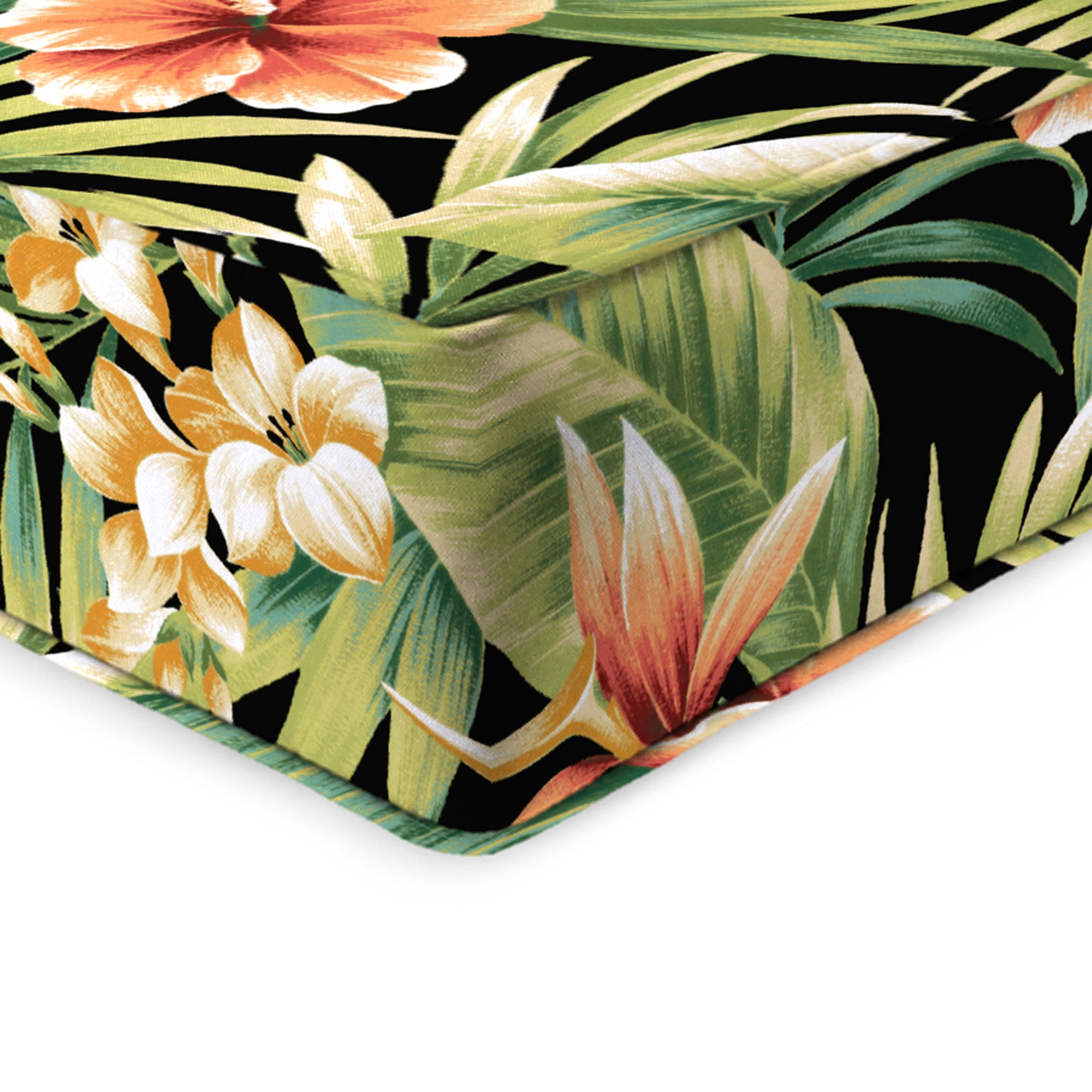 Jordan Manufacturing 46.5" x 24" Cypress Midnight Black Leaves Rectangular Outdoor Deep Seat Chair Cushion Set with Welt