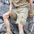thumbnail image 5 of Men's 100% Cotton Cargo Shorts Workwear Multi Pocket Shorts Elastic Belt Relaxed Fit Casual Summer Hiking Shorts Big and Tall Size XS-3XL Khaki, 5 of 7