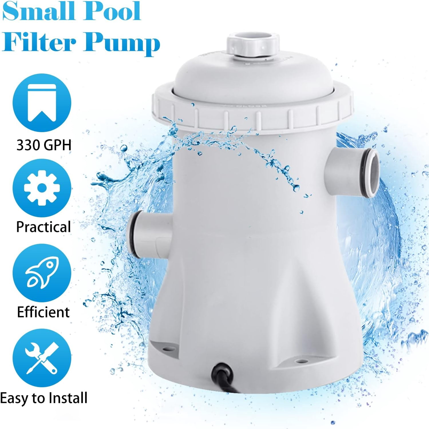 Above Ground Pool Filter Pump 330GPH - Dual-Cartridge System with Replaceable Filters, ConnectCreating a steady flow of clean, clear, and hygienic water in your swimming pool.