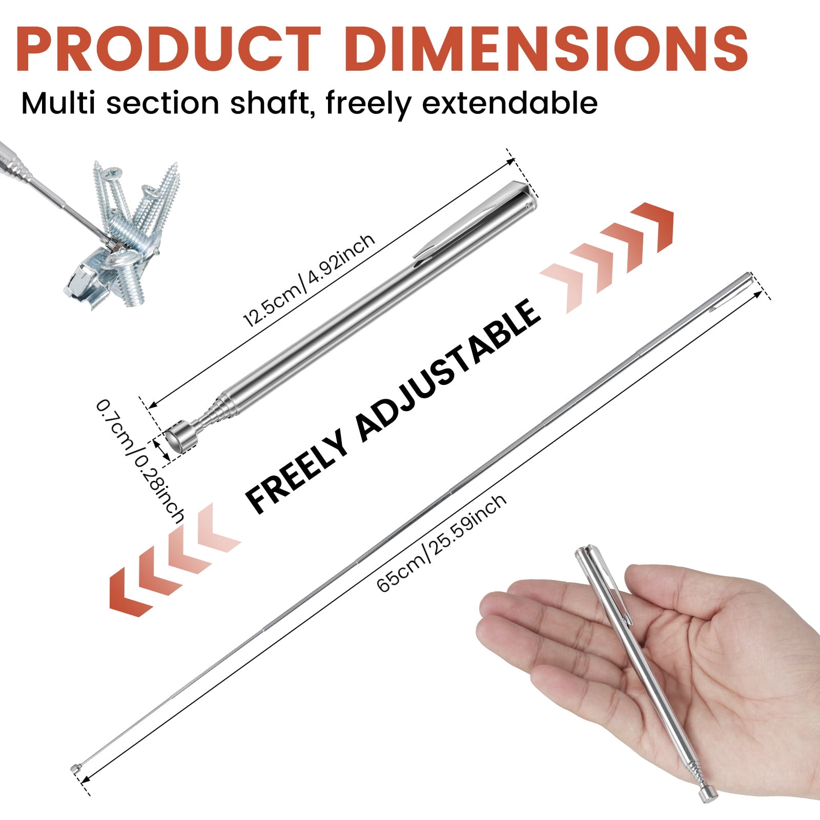 30PCS Telescoping Magnetic Pick up Tool 25.59" Grabber Reacher Tool with Pocket Clip Telescopic Retrieving Magnet Present for Man Father Mechanic Handyman Husband (Silver)