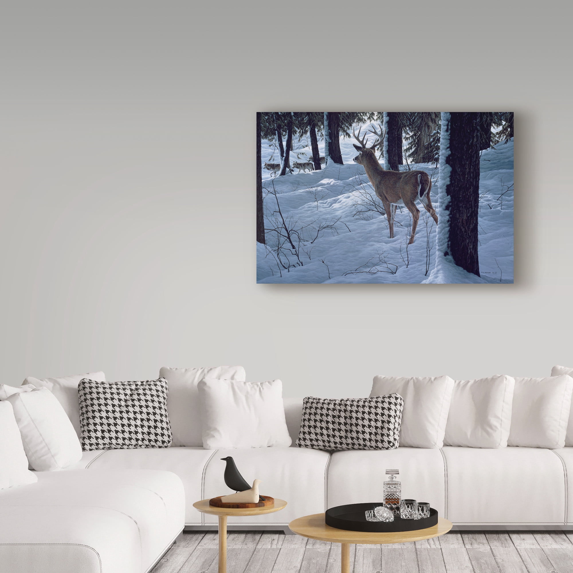 Trademark Fine Art 'Whitetail And Wolves' Canvas Art by Ron Parker