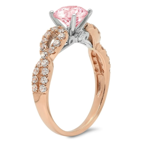 1.42 ct Round Cut Simulated Pink Diamond Solitaire with Accents Engagement Ring for Women in 18K Rose/White Gold