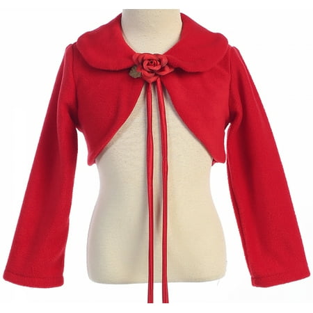 - Big Girls' Long Sleeve Fleece Party Flower Girl Bolero Jacket Cover Up Red 8 (K21D6)