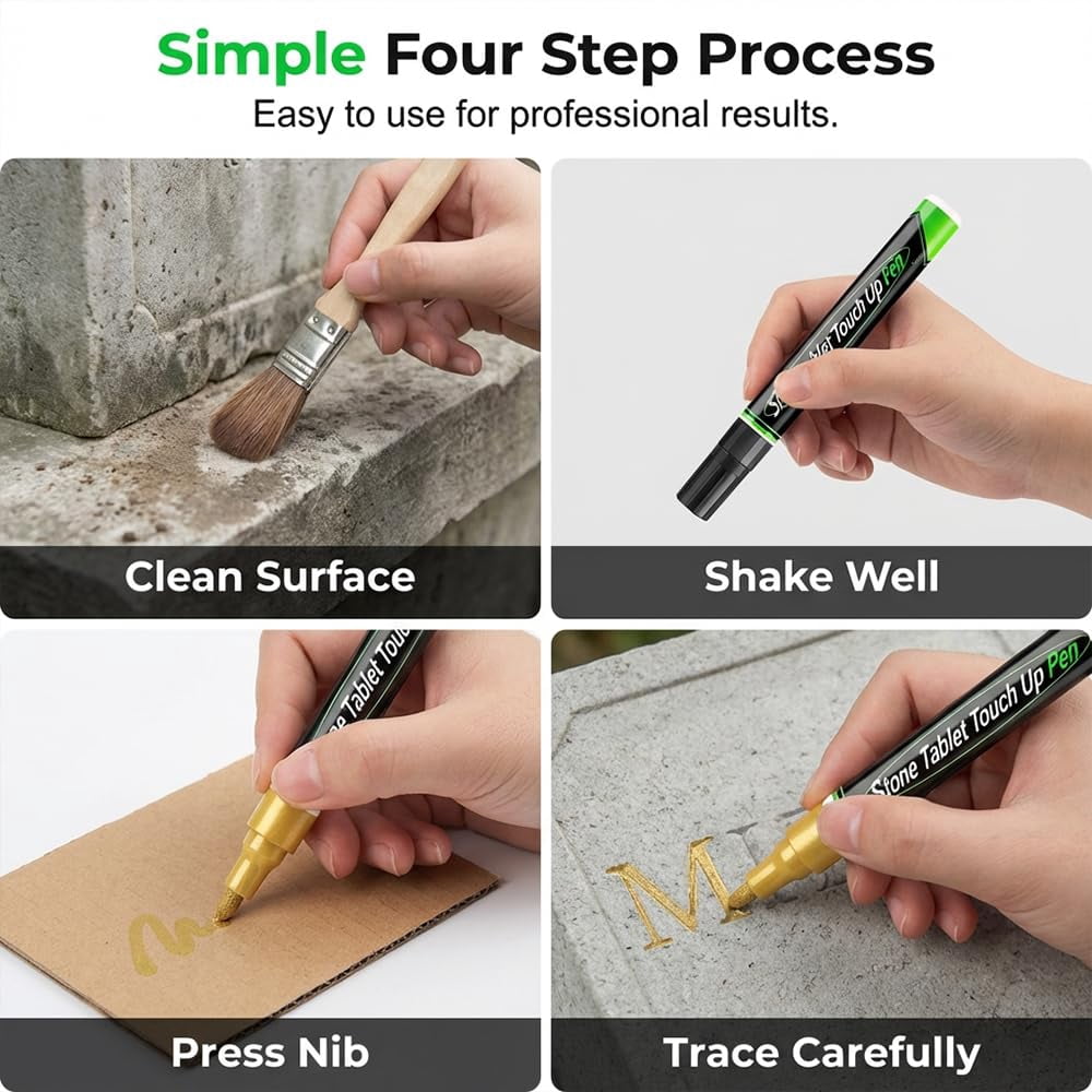 Golden Tombstone Marker Pen, Golden Tombstone Marker Pen for Restoring Faded Grave Inscriptions, Waterproof Stone Touch-up Pen, Strong Coverage, Ideal for Gravestone Lettering and Memorial
