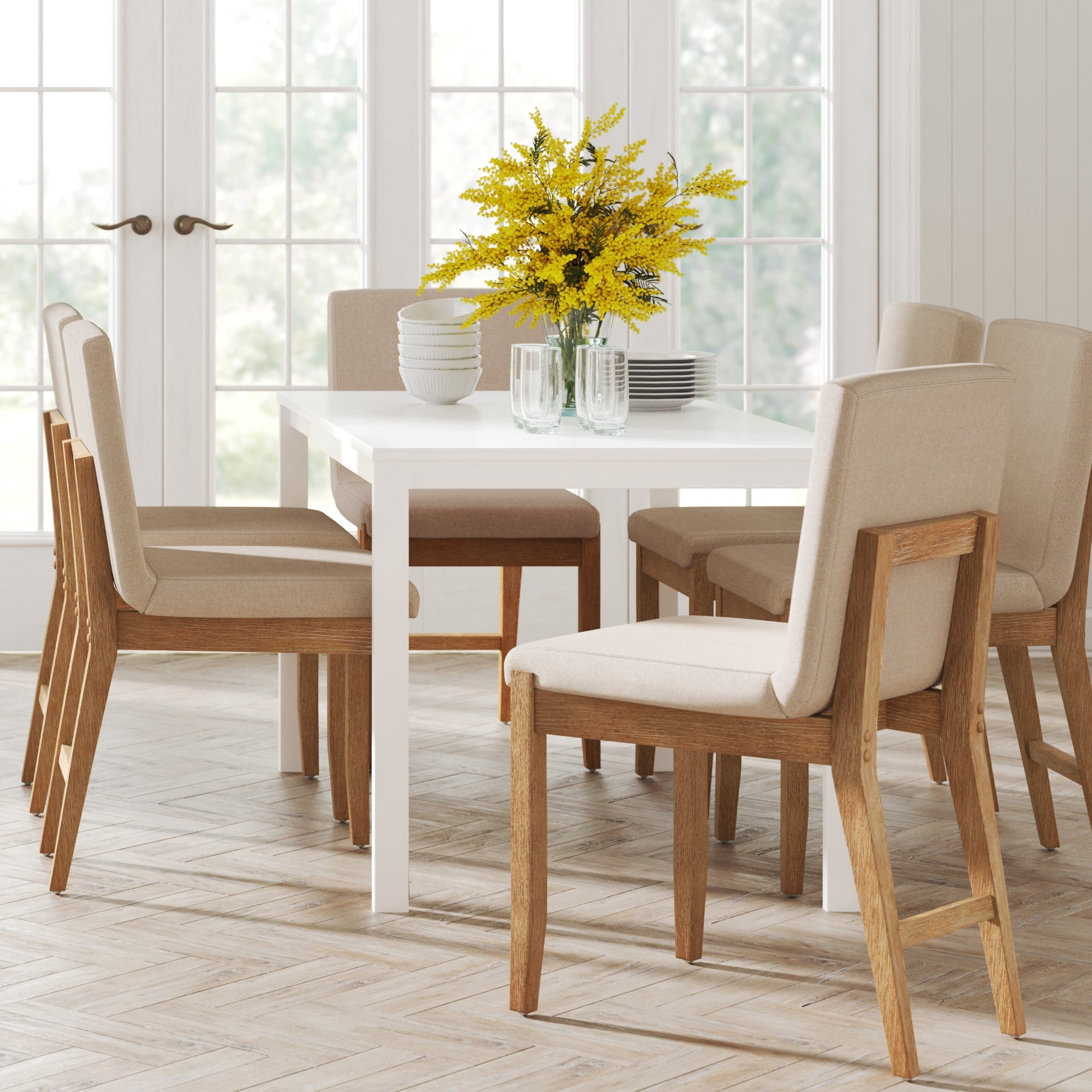 Nathan James Gracie Modern Dining Chair, Upholstered Accent Dining Chair in Natural Flax/Brown