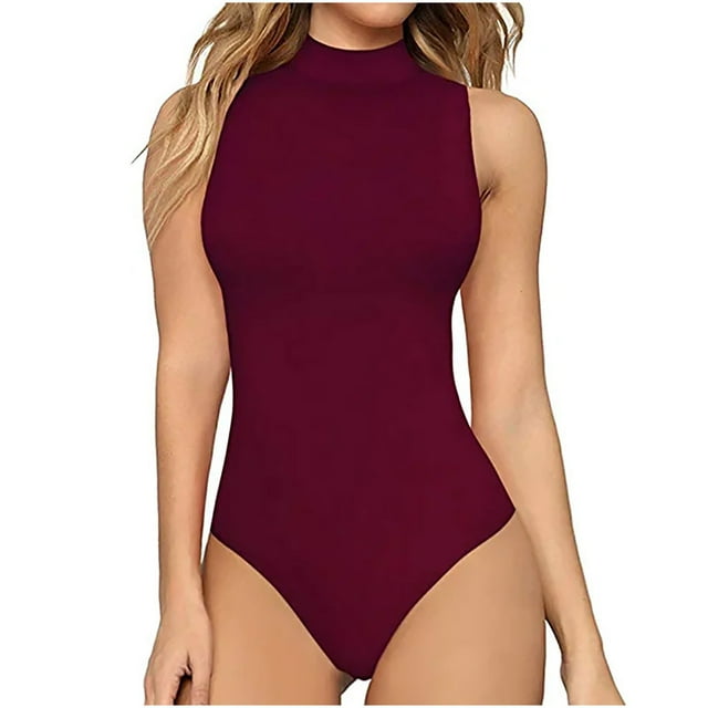 Pisexur Combinaison une Pièce pour Femme Col Rond Extensible Débardeur Coupe Ajustée Combinaison Moulante Manches Longues Manches Courtes Basique Élastique Justaucorps Combinaison