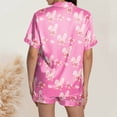 thumbnail image 4 of Yuncity Cute Easter Pajamas For Women Silk Satin Heart Shaped Rabbit Short Sleeve Button Down Shirt Shorts Pjs Loungewear Sleepwear Pink Xxl, 4 of 5