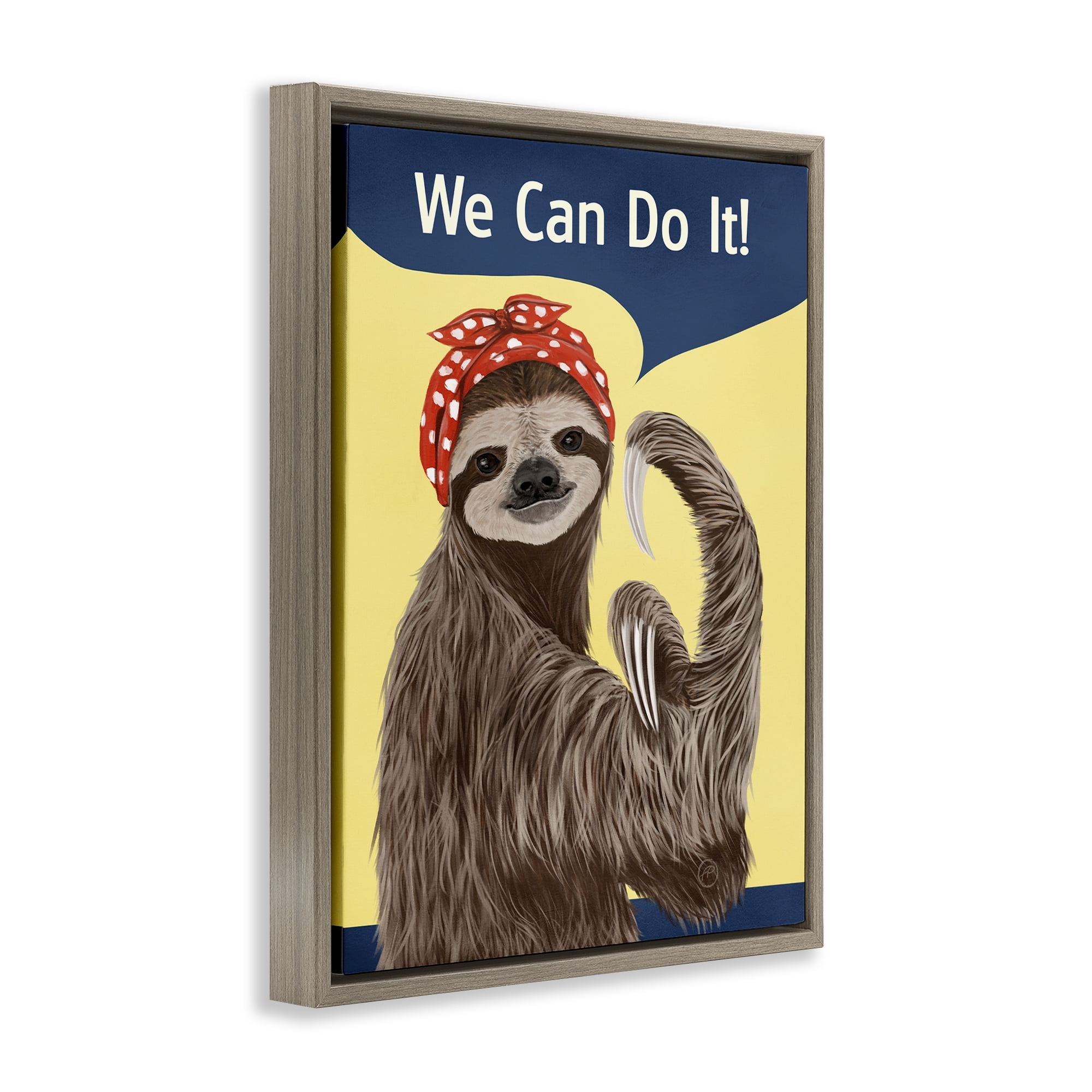 Stupell Industries We Can Classic Sloth Novelty & Humor Painting Brown Floater Framed Canvas Art Print Wall Art, 25 x 31