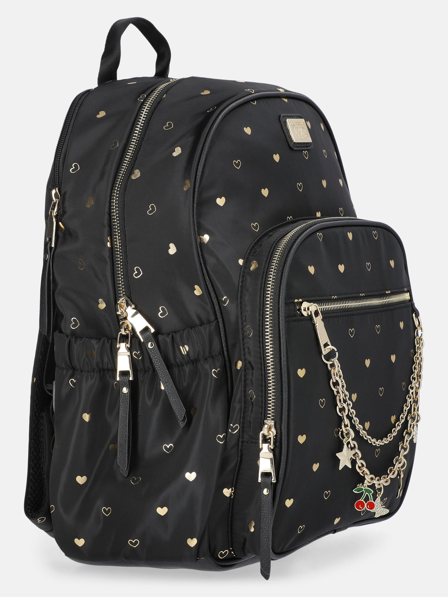 MNYC Women's Chain Pocket Dome Backpack Black Metallic