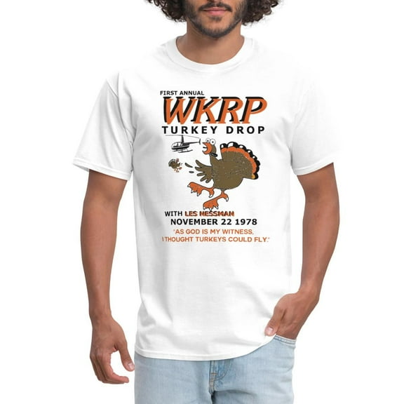 Simple Fit Wkrp Turkey Drop With Les Nessman Thanksgiving Men'S T-Shirt