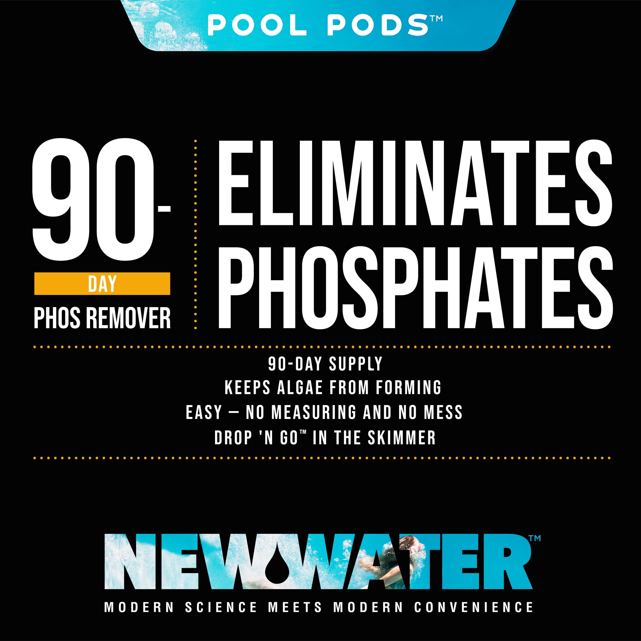 New Water 90-Day Phosphate Remover Pool Pods, Dry Concentrated Formula for Swimming Pools, 3 Pack