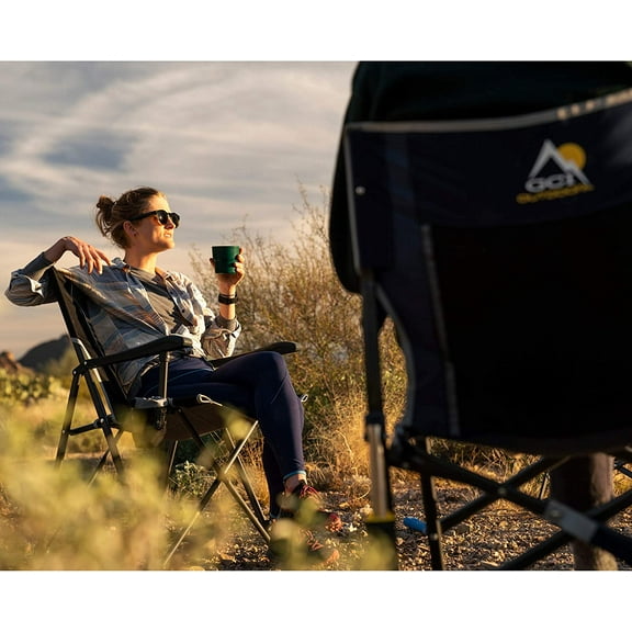 Eazy Chair - Portable Folding Camping Chair for Adults, Black Mesh Back with Adjustable Beverage Holder