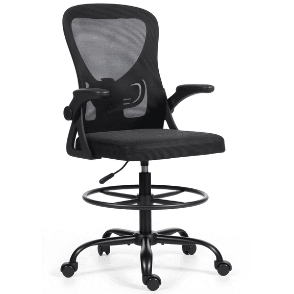 Homhum Tall Drafting Chair, Ergonomic Computer Desk Chair, Breathable Mesh Office Chair, Black