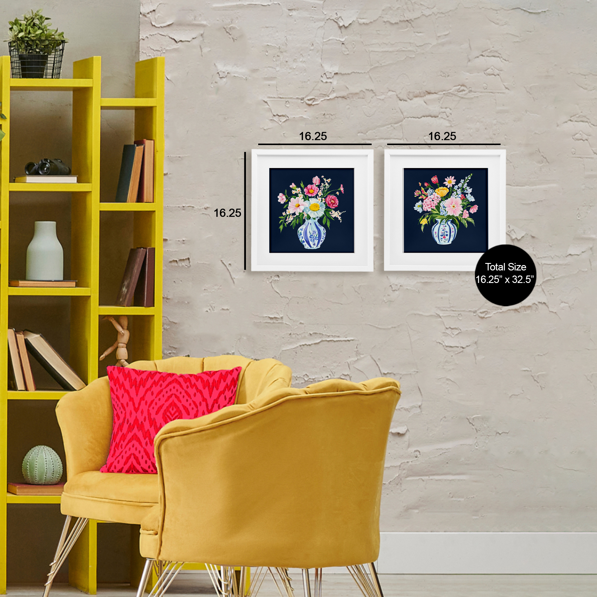 Twin Chinoiserie Vases 2 Piece White Framed Print Under Glass Set, design by Yen