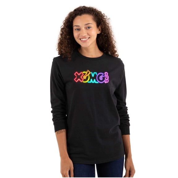 XOMG POP Rainbow Neon Glow Sign Logo Women's Long Sleeve T Shirt Brisco Brands S