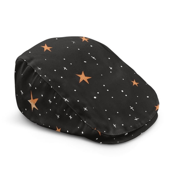 FUIALDOLG Star & Dot Galaxy Print Polyester Newsboy Flat Cap with All-Match, Retro Vintage Forward Newsboy Hat for Daily Walking Hunting Camping