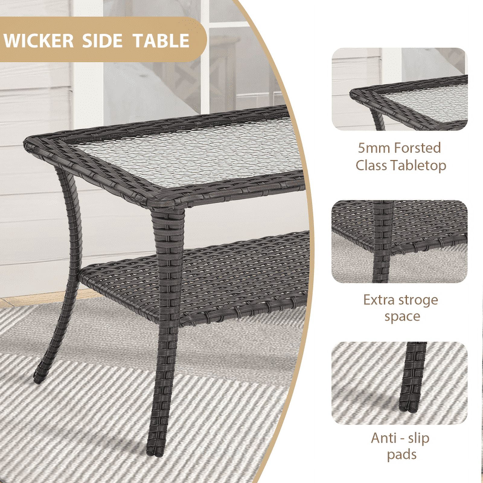 PARKWELL Storage and Easy to Assemble Steel and Wicker Coffee Table, Brown