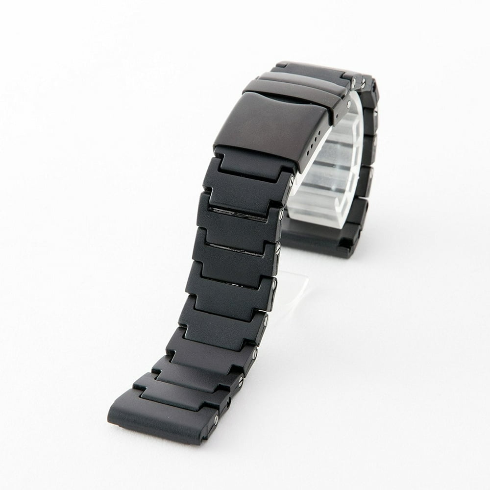 AquaNation 23mm Black Polyurethane Rubber Link Bracelet Watch Band