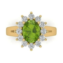 2.72 ctw with Simulated Diamond Halo Accents Anniversary Ring for Women | Oval Cut Natural Peridot | Hyperallergenic Solid 18K Yellow Gold