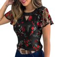 thumbnail image 1 of ITFABS Woman's Mesh Embroidery Top, Round Neck Short Falbala Sleeve T-shirt, 1 of 3
