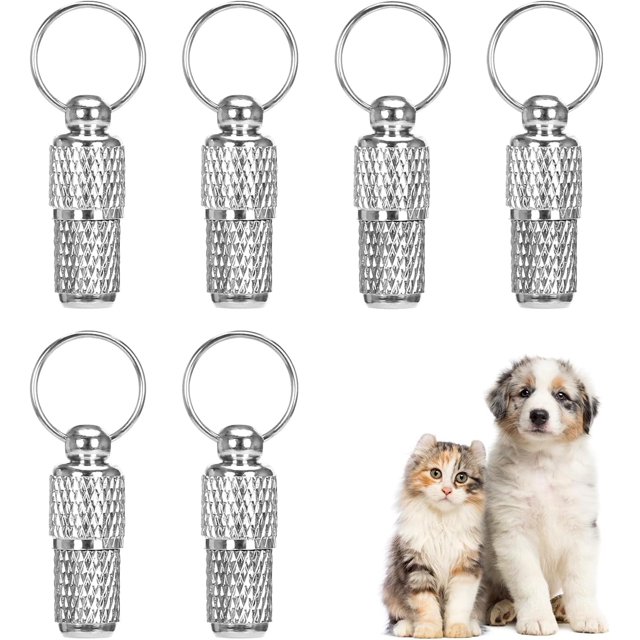 QPENWEI Lot de 6 porte-addresse étiquettes d'adresse d'identification pour animaux de compagnie chien chat chaton chiot pendentif personnalisé étanche avec étiquette anti-perte pour collier, argen