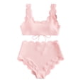 thumbnail image 4 of XIYON Bikini Sets For Women Ladies High Waist Petal Bikini Set Solid Color Two Piece Swimsuit Vintage Beachwear, 4 of 5
